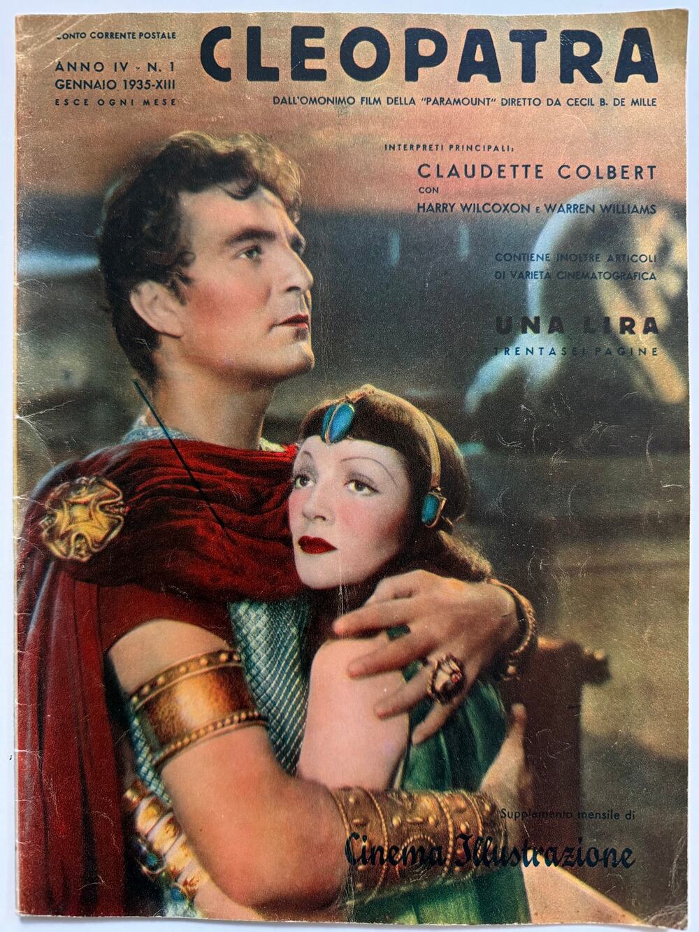 RARE Gorgeous 1935 Italian Claudette Colbert Cleopatra Magazine Boom Town, Zaza